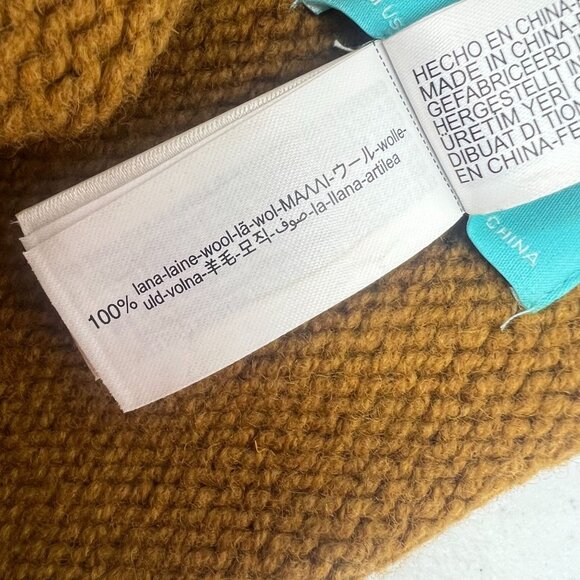 Zara Beanie M Medium 100% Wool Hat Brown Mustard Yellow Cozy Warm - Picture 5 of 9